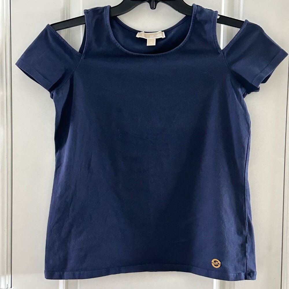 Michael Kors Navy Cold Shoulder Short Sleeve Womens Top M